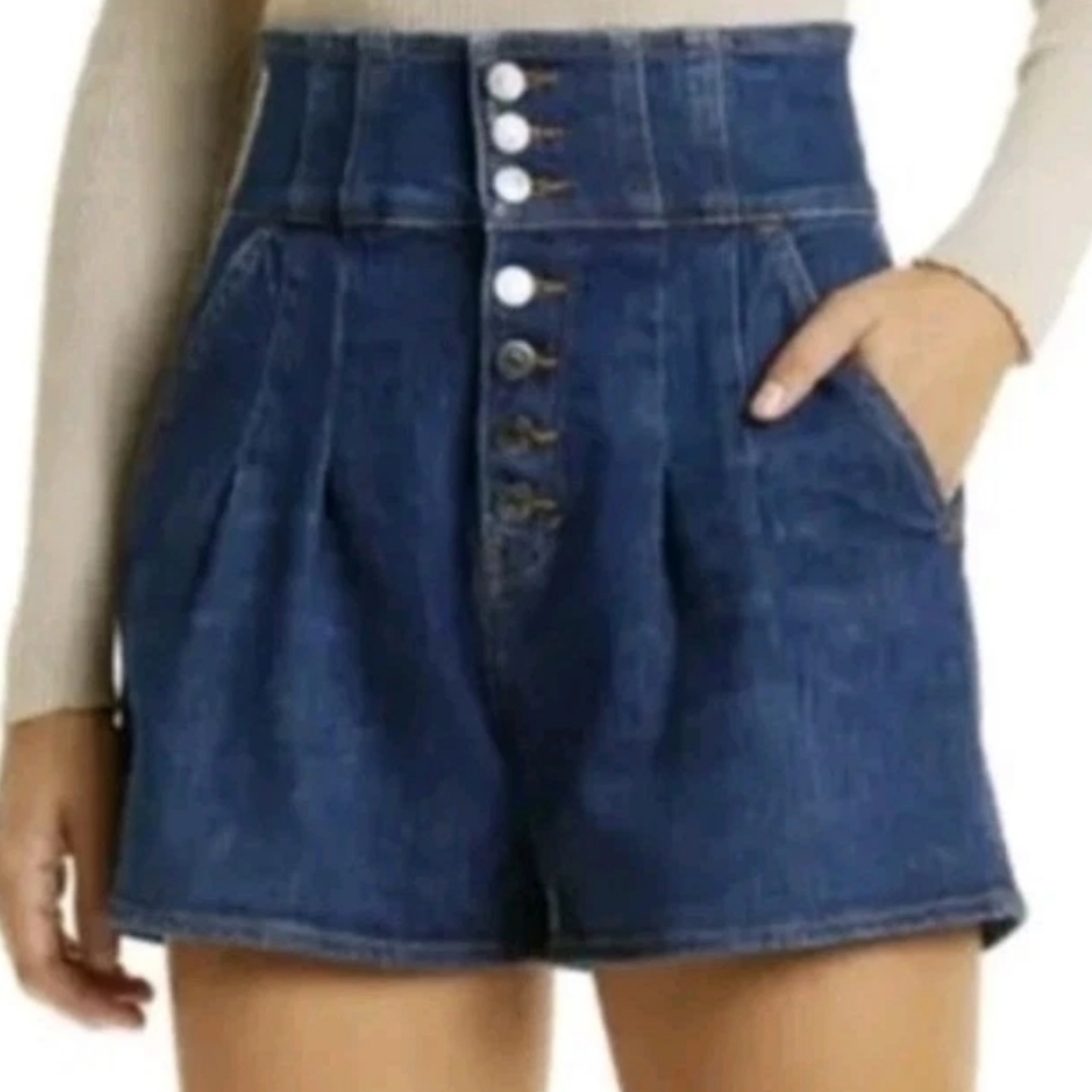 Veronica Beard High-Waist Dark Blue Denim Shorts